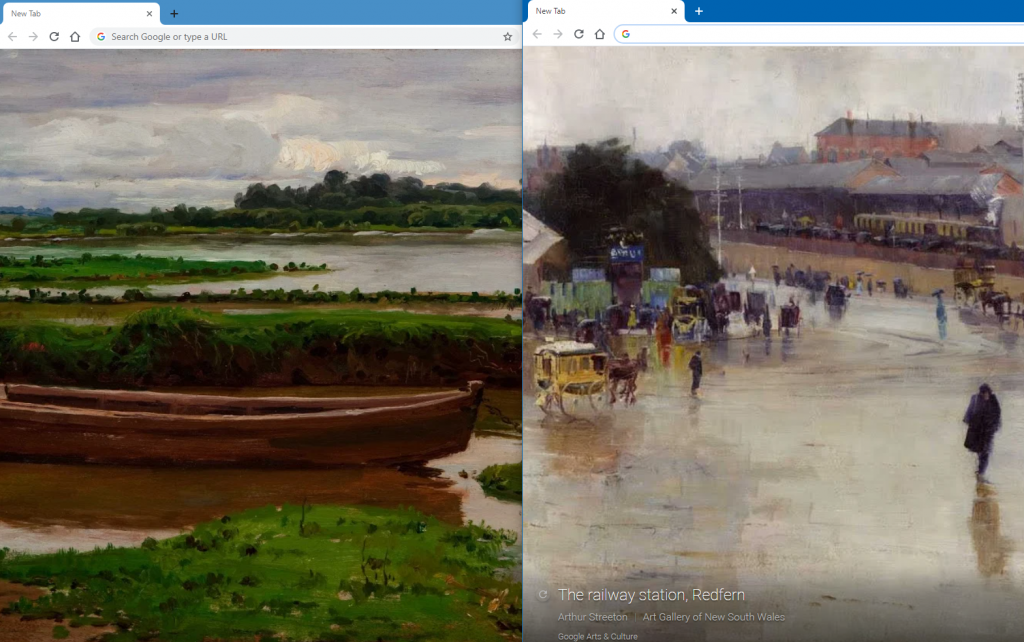 new Chrome tabs with different artworks provided by Google Arts & Culture Chrome add-on