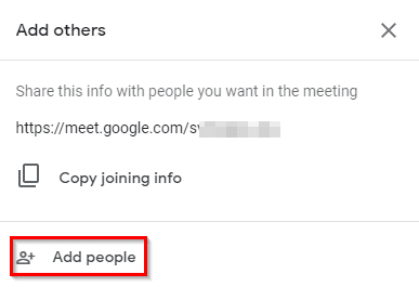 adding people to meeting using Google Meet