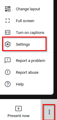 accessing Google Meet settings