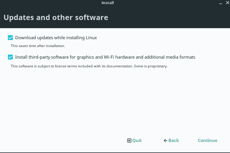 download updates and drivers during Linux Lite installation