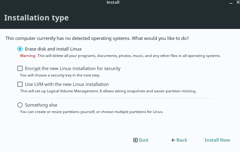 partitioning disk for installing Linux Lite