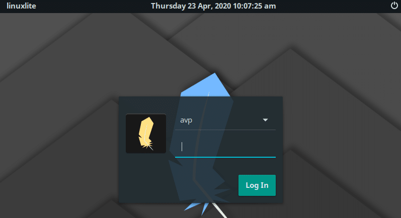 Linux Lite login screen