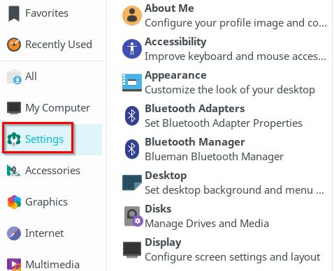 accessing Settings in Linux Lite