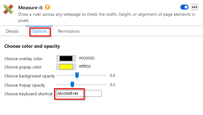 customizing Measure-it options in Firefox