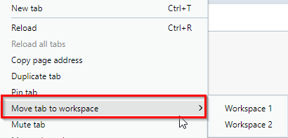 moving tabs in Opera browser between different workspaces