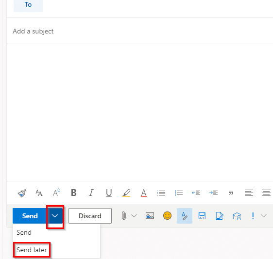 Send later option in Outlook.com