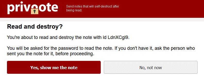 accessing a password-protected note created using Privnote