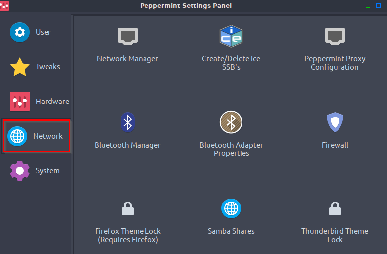 Network settings in Peppermint 