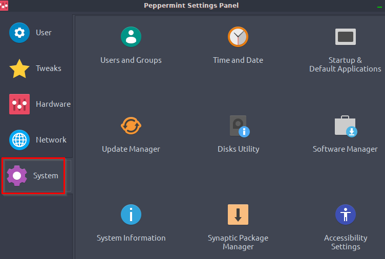 System related settings in Peppermint 