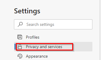 Privacy and services section of the Edge browser