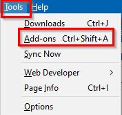 accessing Firefox add-ons options