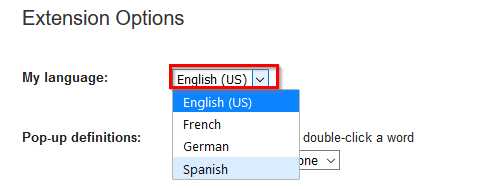 changing the default language for Dictionary Anywhere