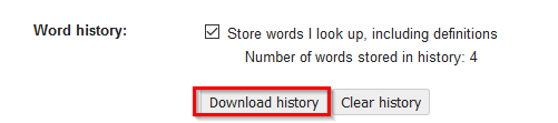 downloading saved history of looked up words when using Dictionary Anywhere