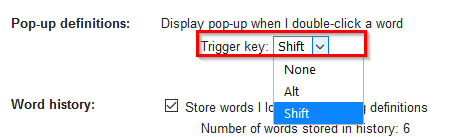 assigning a trigger key for Dictionary Anywhere