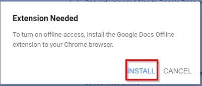 option of installing google docs offline add-on
