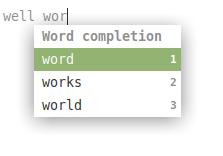 possible auto-completion entries for words in xed text editor