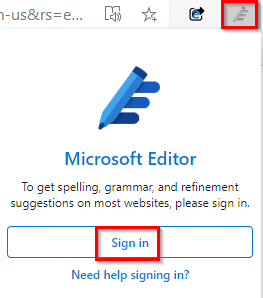 sign-in to Microsoft Editor