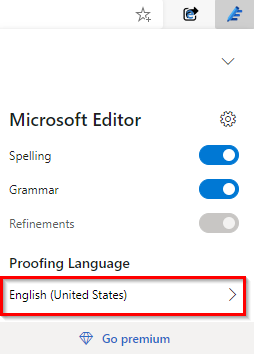 changing language in Microsoft Editor