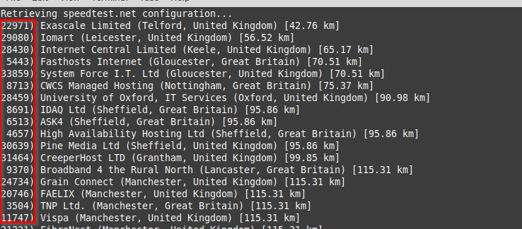 getting a list of nearby servers using speedtest-cli 