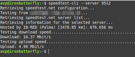 testing with a specific server id using speedtest-cli 