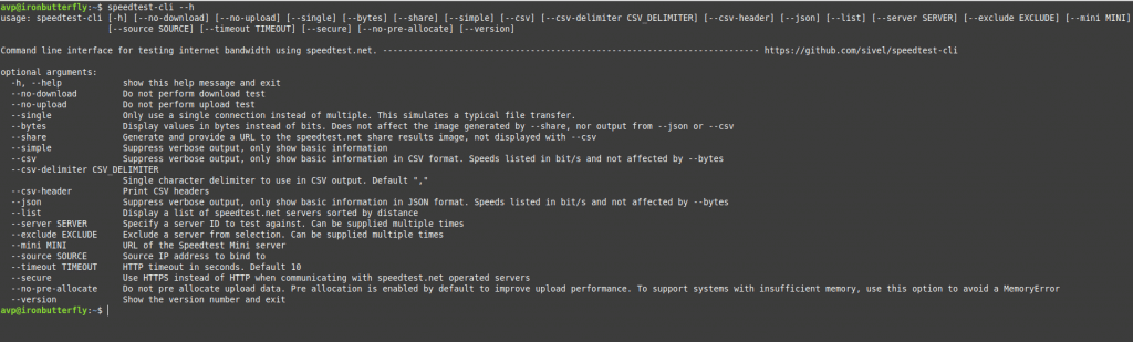 speedtest-cli parameters for use