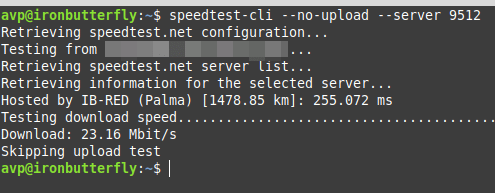 using speedtest-cli to exclude upload or download test using specific testing servers