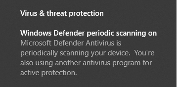 windows defender periodic scanning enabled along with other anti-virus product