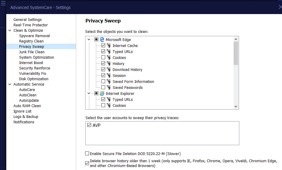 enable privacy sweep options for ASC 13