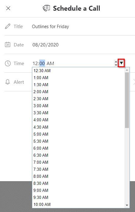 choosing time for scheduled calls in Skype 