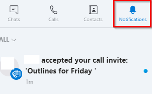 scheduled calls updates in notifications section of Skype 