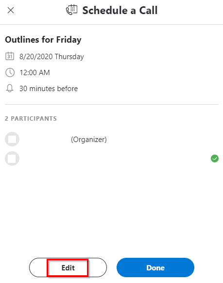 editing a scheduled call in Skype 