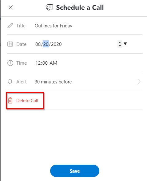deleting a scheduled call in Skype 