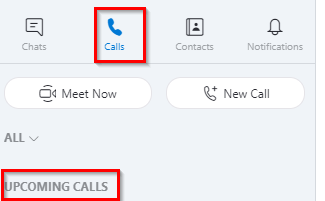 list of scheduled calls can be viewed from calls section in Skype 