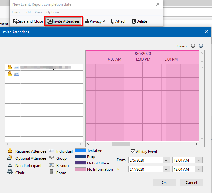 inviting attendees for calendar events in Thunderbird