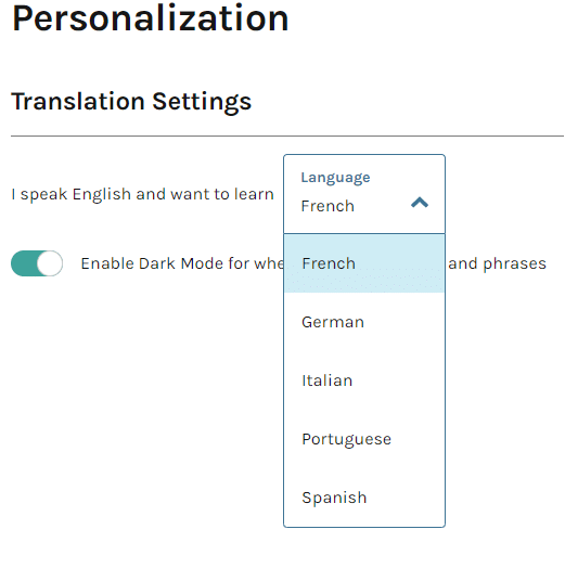 changing language to learn from Toucan dashboard