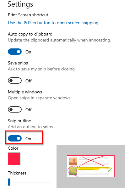 enable the outline option for Snip & Sketch 