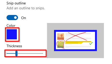 changing outline color and thickness in Snip & Sketch 