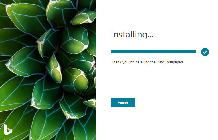 Installation completed for Bing Wallpaper app