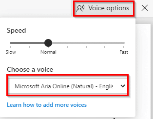 changing voice options for read aloud in Edge