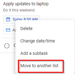 move task to another list in gmail