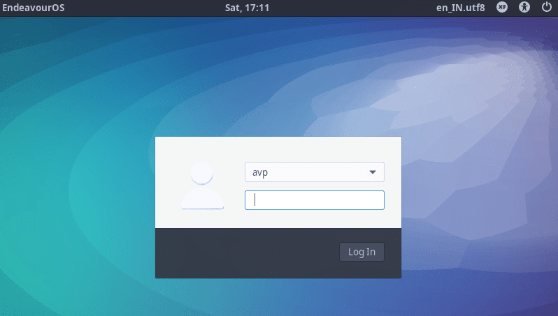 EndeavourOS login screen
