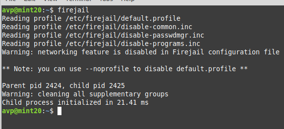 running firejail from the Linux command line