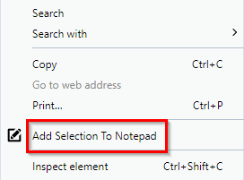 copy selected text to Notepad add-on from webpages