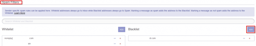 spam filters section in protonmail