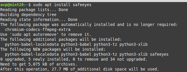 installing Safe Eyes in linux mint