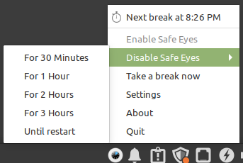 disabling Safe Eyes for a fixed time 