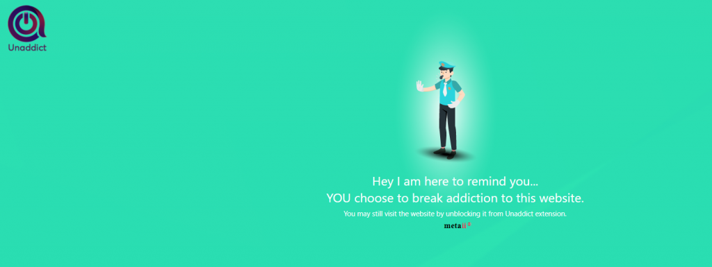 websites blocked by Unaddict display a message