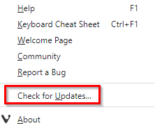check for updates in Vivaldi browser
