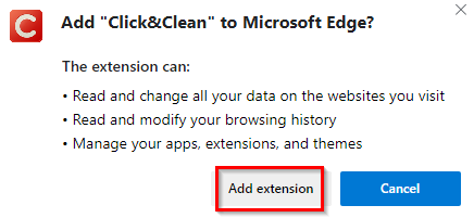 adding Click&Clean add-on to Microsoft Edge browser