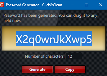 generating a random password using Click&Clean 